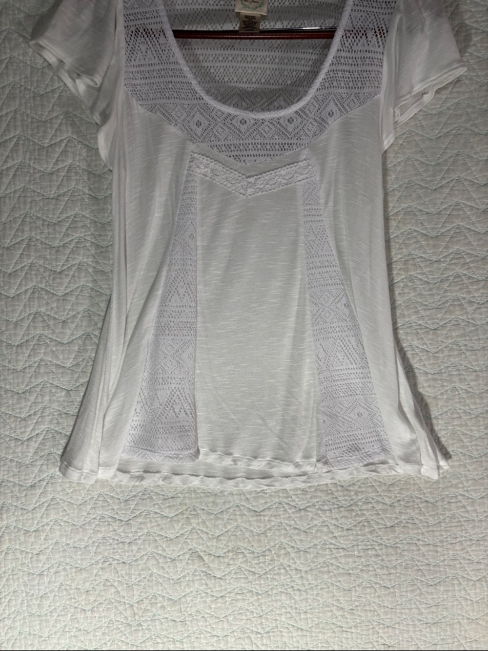 White Crochet-Inset Scoop Neck Blouse - Picture 4 of 5